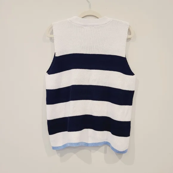 Crown & Ivy White And Navy Striped Cotton Knit Sweater Tank Top - Picture 4 of 7